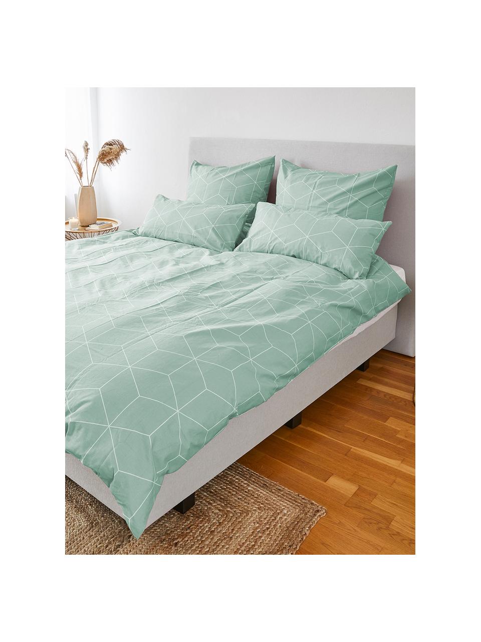 Biancheria da letto in cotone ranforce Lynn, Verde menta, bianco, 200 x 200 cm, 3 pz