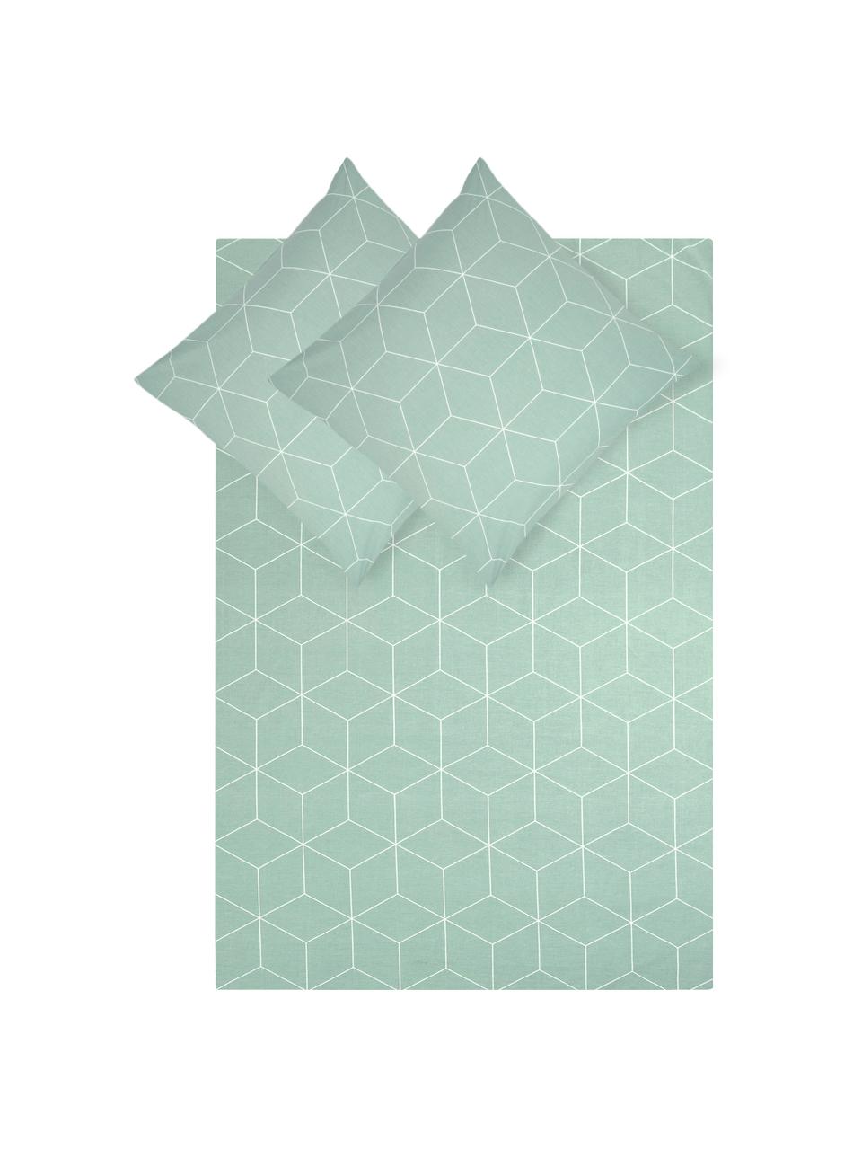 Biancheria da letto in cotone ranforce Lynn, Verde menta, bianco, 200 x 200 cm, 3 pz