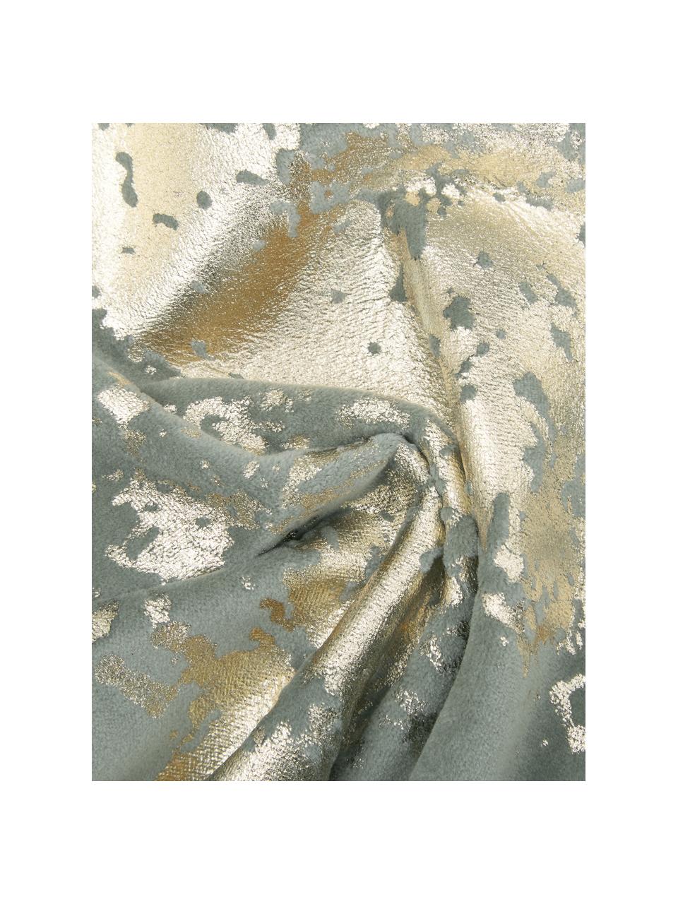 Fluwelen kussenhoes Shiny met glinsterend vintage patroon, Katoenfluweel, Saliegroen, goudkleurig, 40 x 40 cm