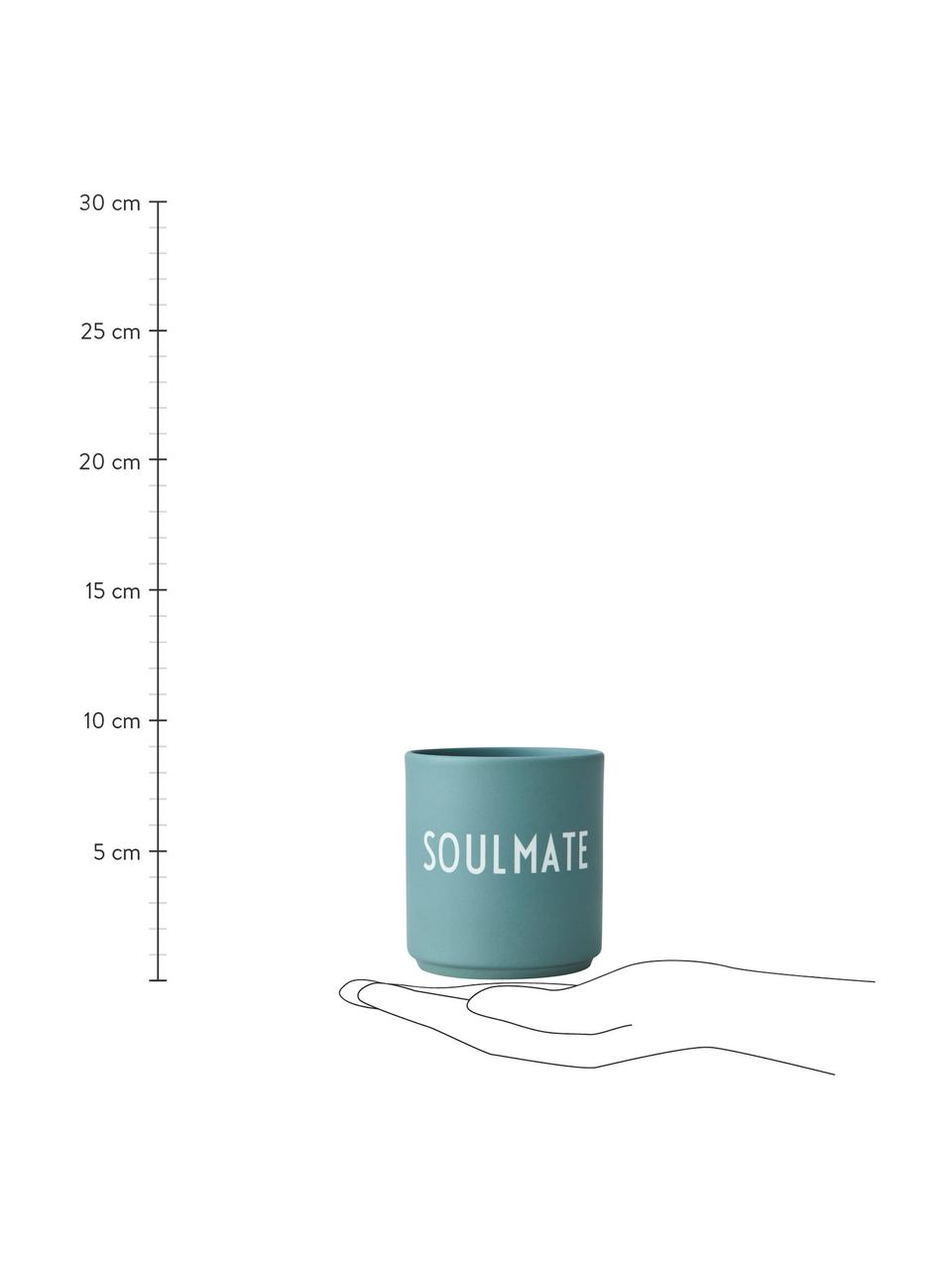 Design Becher Favourite SOULMATE mit Schriftzug, Fine Bone China (Porzellan)
Fine Bone China ist ein Weichporzellan, das sich besonders durch seinen strahlenden, durchscheinenden Glanz auszeichnet., Jadegrün (Soulmate), Ø 8 x 9 cm, 250 ml