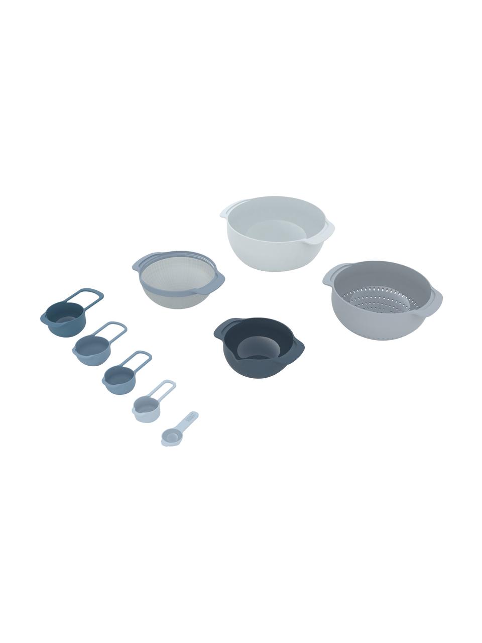 Set de cuencos y medidor Nest, 9 pzas., Polipropileno, acero inoxidable, Azul y gris, Set de diferentes tamaños