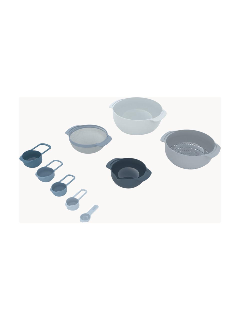 Schalen en maatlepel Nest Plus, set van 9, Polypropyleen, edelstaal, Blauw- en grijstinten, Set met verschillende formaten