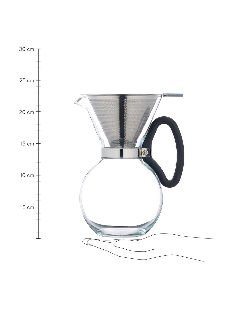 Kaffeebereiter Daisy aus Glas mit abnehmbaren Filteraufsatz, Kanne: Borosilikatglas, Griff: Kunststoff (ABS), Filter und Befestigung: Edelstahl, Transparent, Edelstahl, 1 L