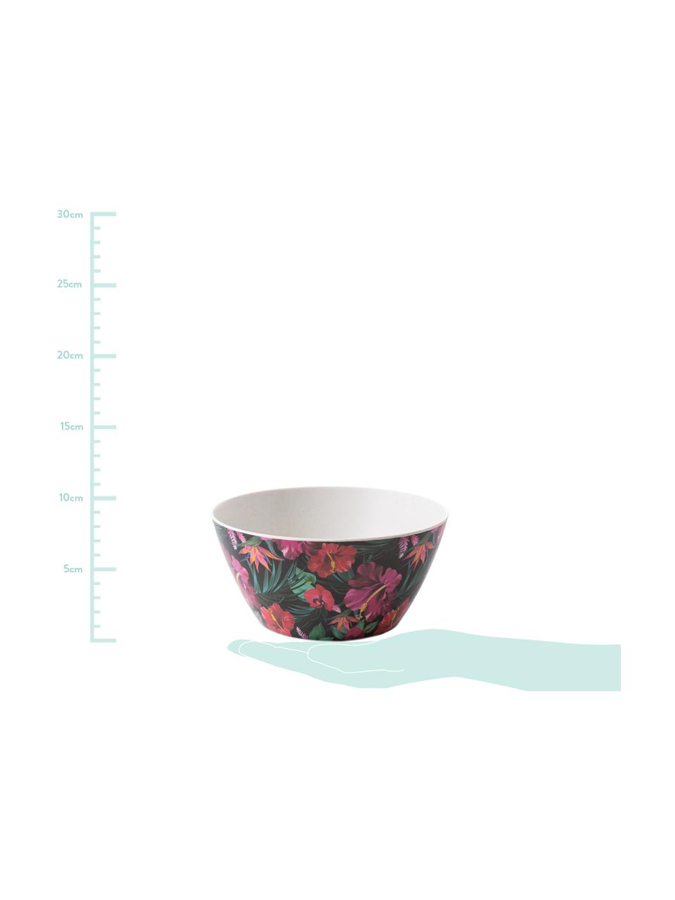 Bamboehouten schaal Tropical Flower, 55% bamboevezels, 25% maïszetmeel, 15% melamine, Groentinten, fuchsiakleurig, rood, wit, Ø 15 x H 7 cm