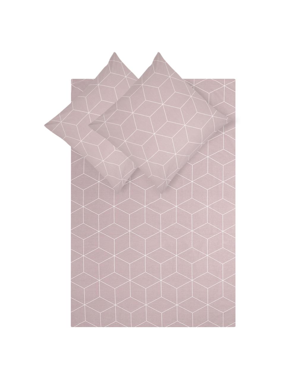 Pościel z bawełny Lynn, Brudny różowy, we wzór, 200 x 200 cm + 2 poduszki 80 x 80 cm