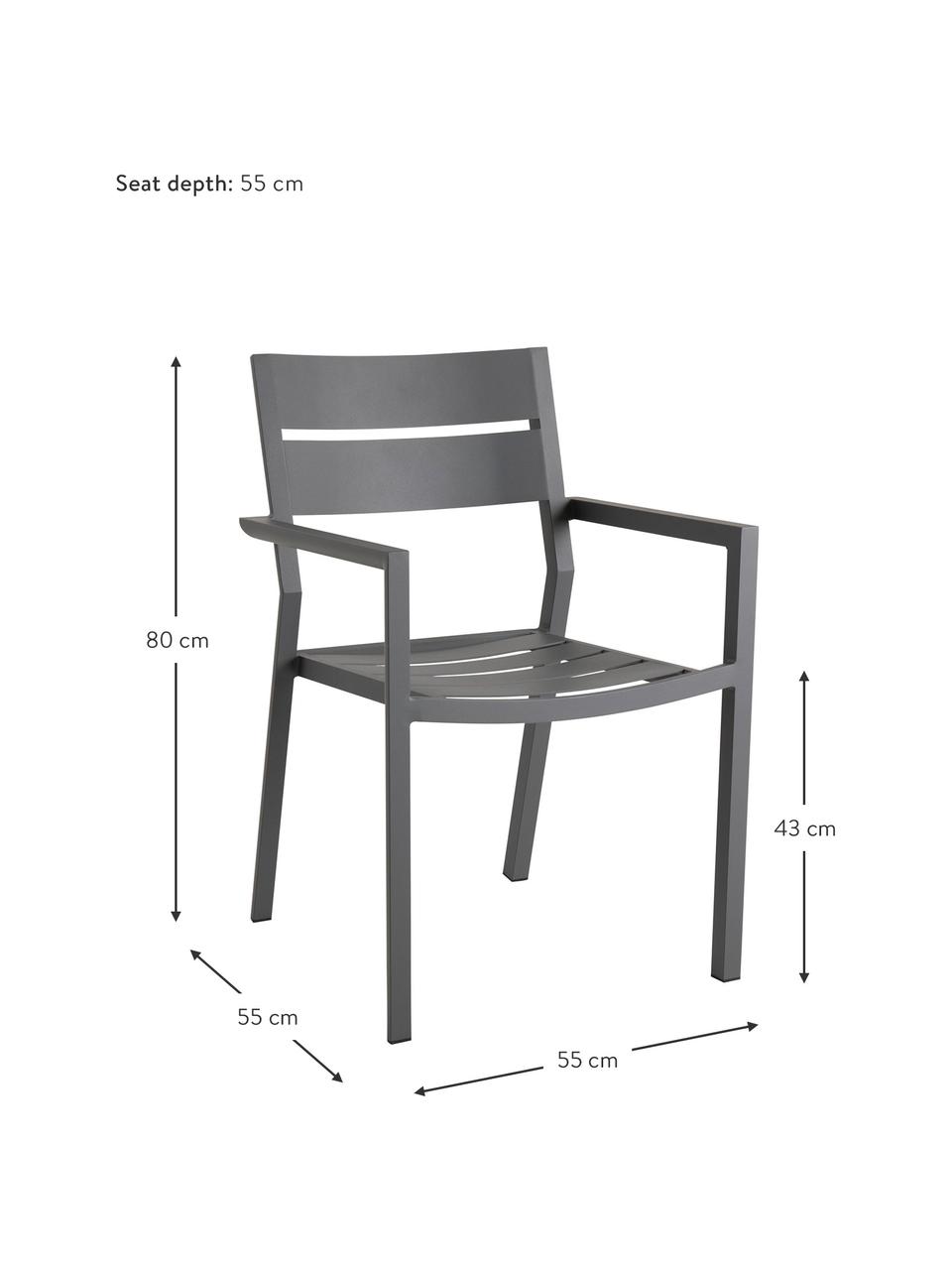 Stapelbarer Gartenstuhl Delia, Aluminium, pulverbeschichtet, Anthrazit, B 55 x T 55 cm