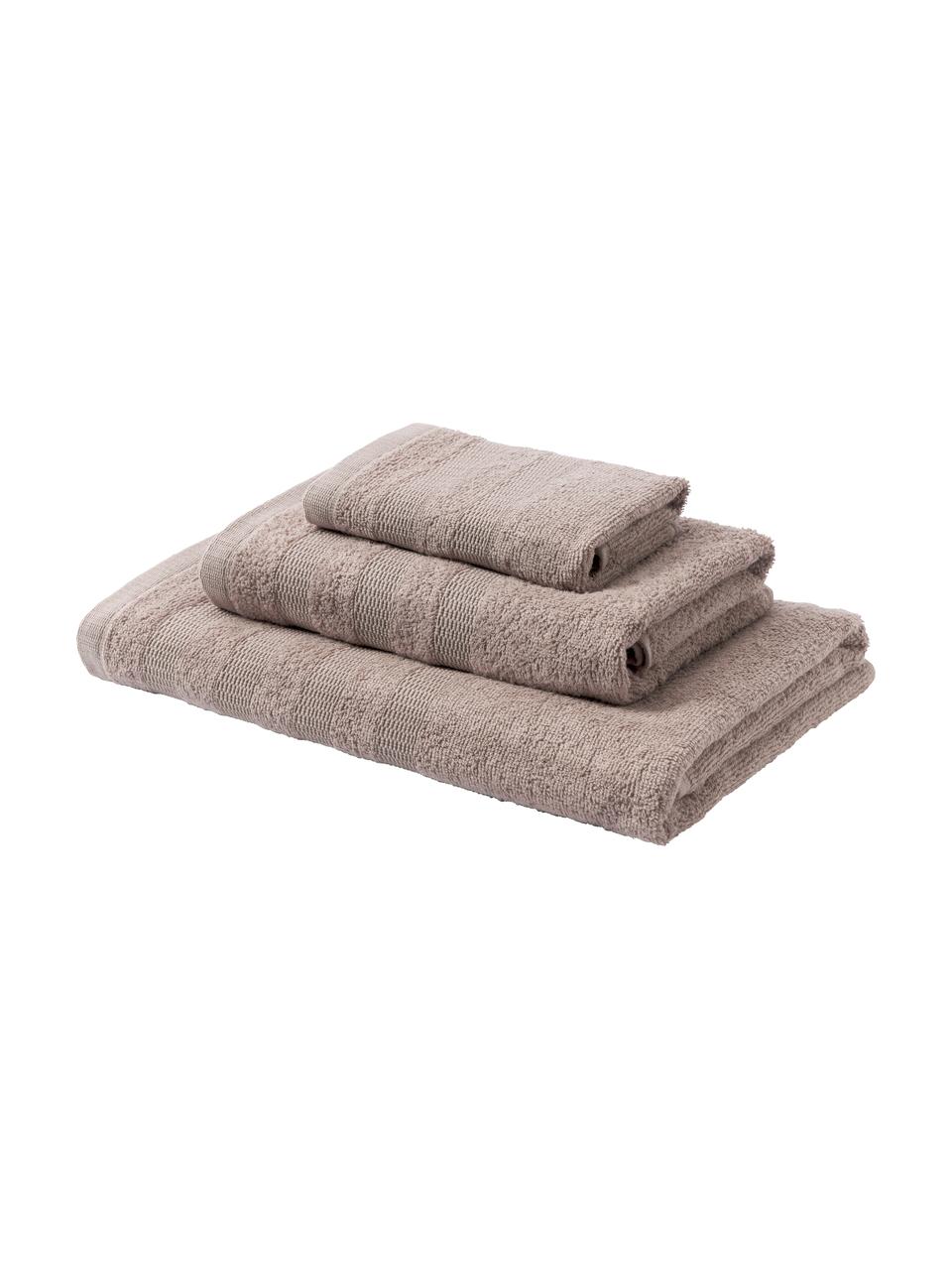 Set de toallas de algodón Camila, 3 uds., Gris pardo, Set de diferentes tamaños