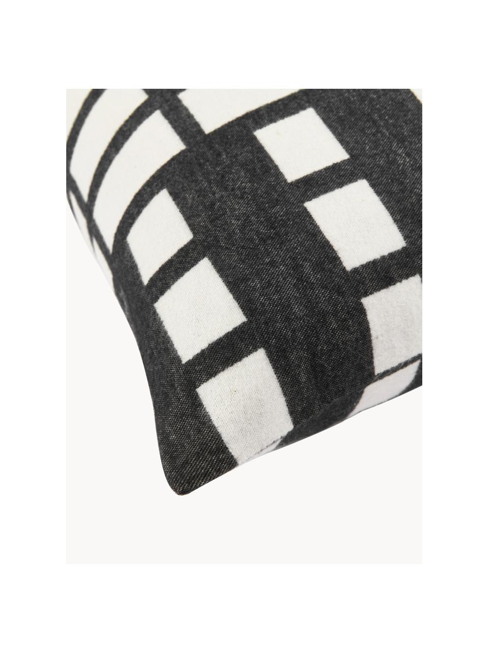 Housse de coussin 60x60 en coton Contemporary, Coton, Blanc cassé, anthracite, larg. 60 x long. 60 cm