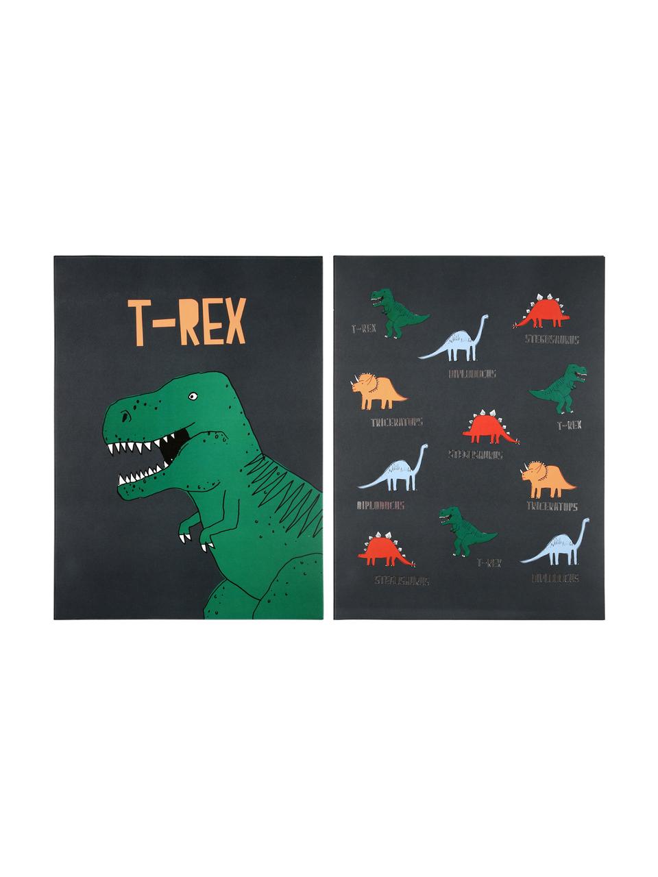 Set di poster Dinosaur, 2 pz., Stampa digitale su carta, 200 g/m², Verde, grigio, giallo, rosso, blu, Larg. 31 x Alt. 41 cm