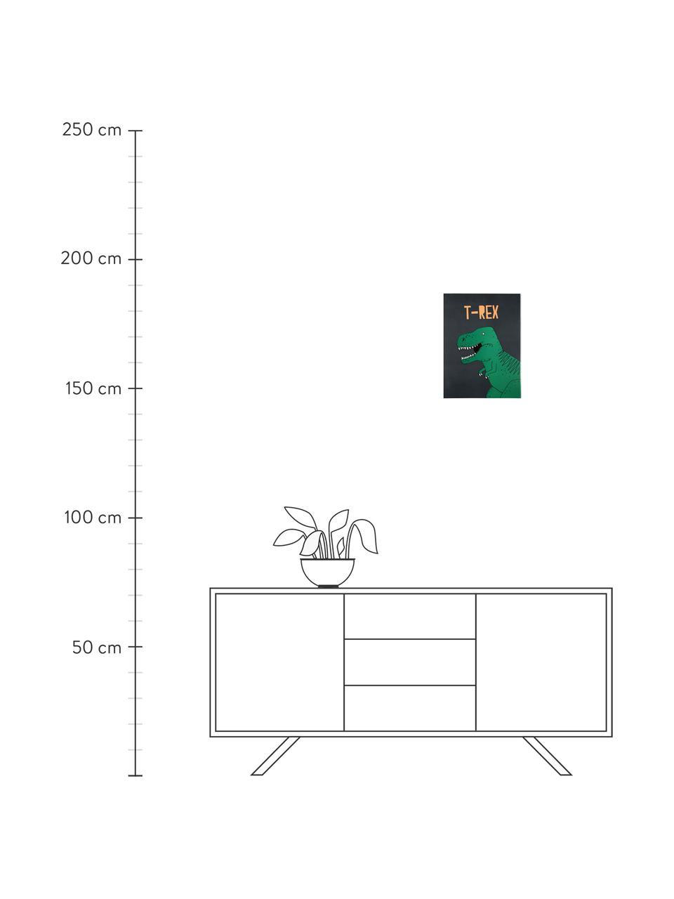 Posterset Dinosaur, 2-delig, Digitale print op papier, 200 g/m², Groen, grijs, geel, rood, blauw, 31 x 41 cm