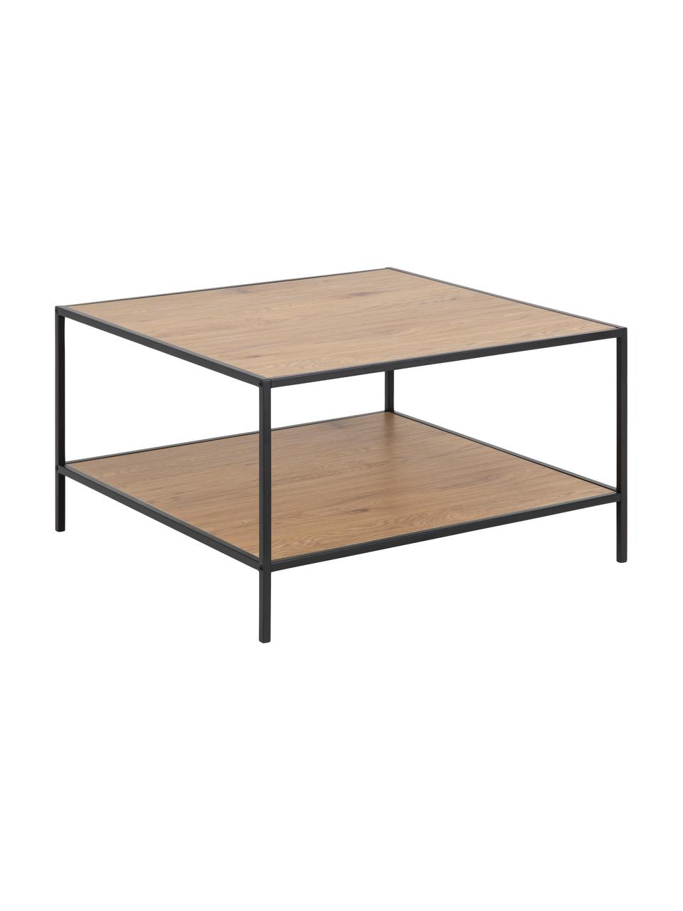 Couchtisch Seaford aus Holz und Metall, Gestell: Metall, pulverbeschichtet, Schwarz, Wildeichenholz, 80 x 45 cm