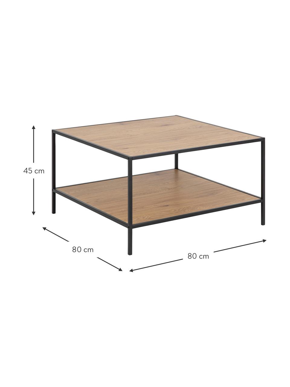 Stolik kawowy z drewna i metalu Seaford, Stelaż: metal malowany proszkowo, Czarny, drewno dzikiego dębu, S 80 x W 45 cm