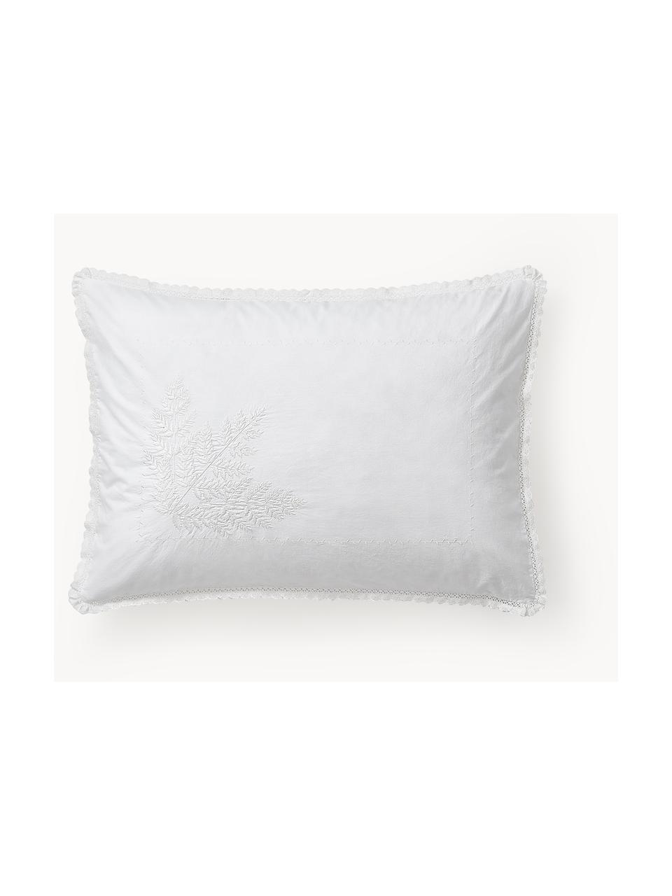 Funda de almohada de percal bordada con cenefa Juliette, Blanco, An 45 x L 110 cm