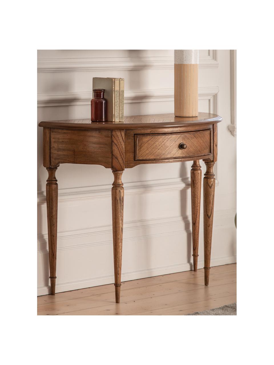 Polokulatý dřevěný konzolový stolek Madison, Dřevo mindi, Š 93 cm, V 73 cm