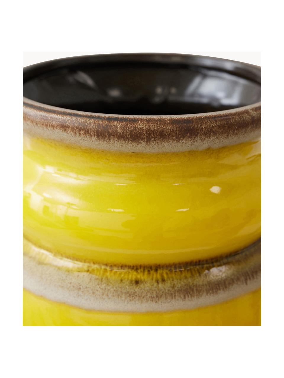 Vaso in ceramica fatto a mano Grand, alt. 47 cm, Ceramica, Giallo limone, marrone scuro, Ø 29 x Alt. 47 cm