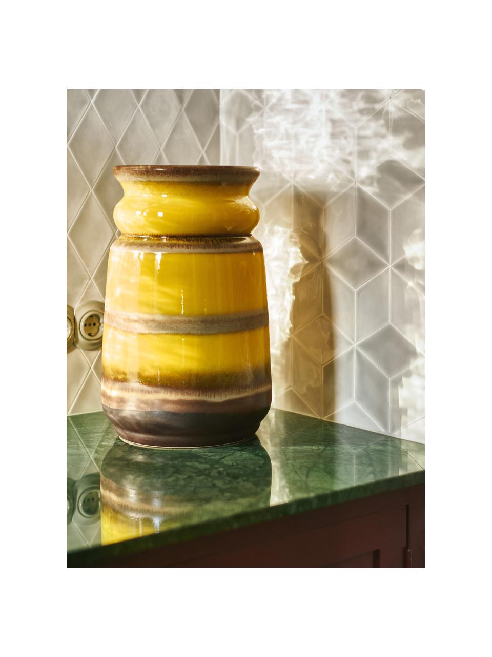 Vaso in ceramica fatto a mano Grand, alt. 47 cm, Ceramica, Giallo limone, marrone scuro, Ø 29 x Alt. 47 cm