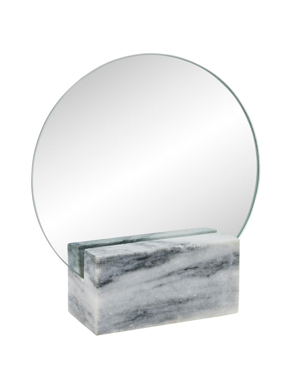 Ronde make-up spiegel Humana met marmeren voet, Voet: marmer, Grijs, gemarmerd, B 17 x H 19 cm