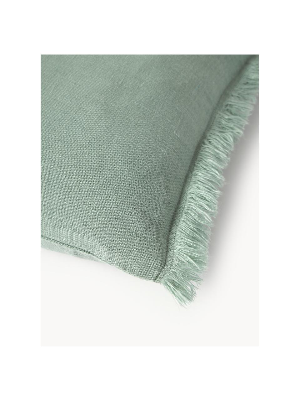 Housse de coussin pur lin avec franges Luana, 100 % pur lin

Le lin est naturellement doté d'un toucher plutôt rugueux et d'un aspect froissé
Sa résistance élevée au accrocs lui confère robustesse et longévité, Vert sauge, larg. 40 x long. 40 cm