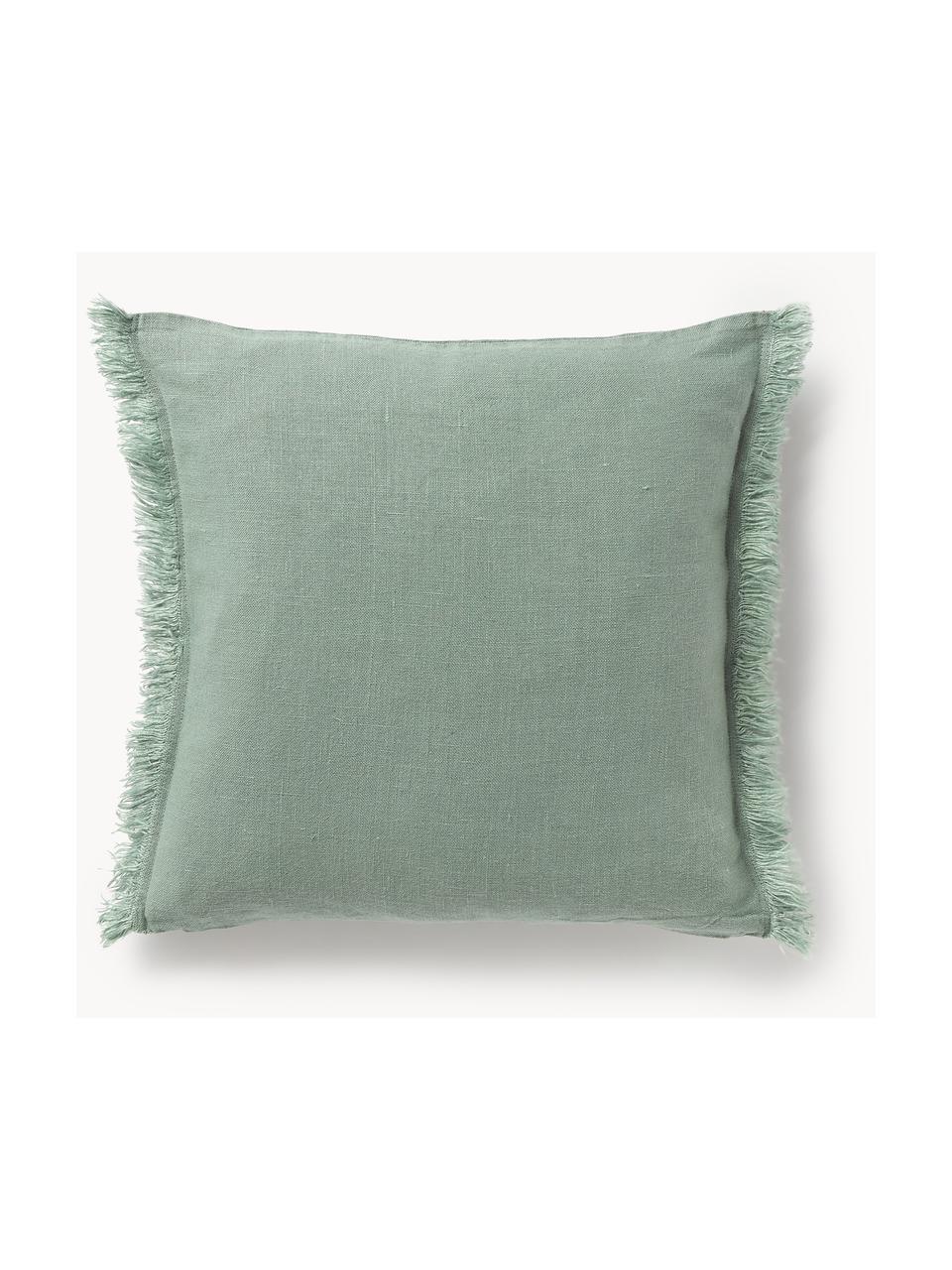 Housse de coussin pur lin avec franges Luana, 100 % pur lin

Le lin est naturellement doté d'un toucher plutôt rugueux et d'un aspect froissé
Sa résistance élevée au accrocs lui confère robustesse et longévité, Vert sauge, larg. 40 x long. 40 cm