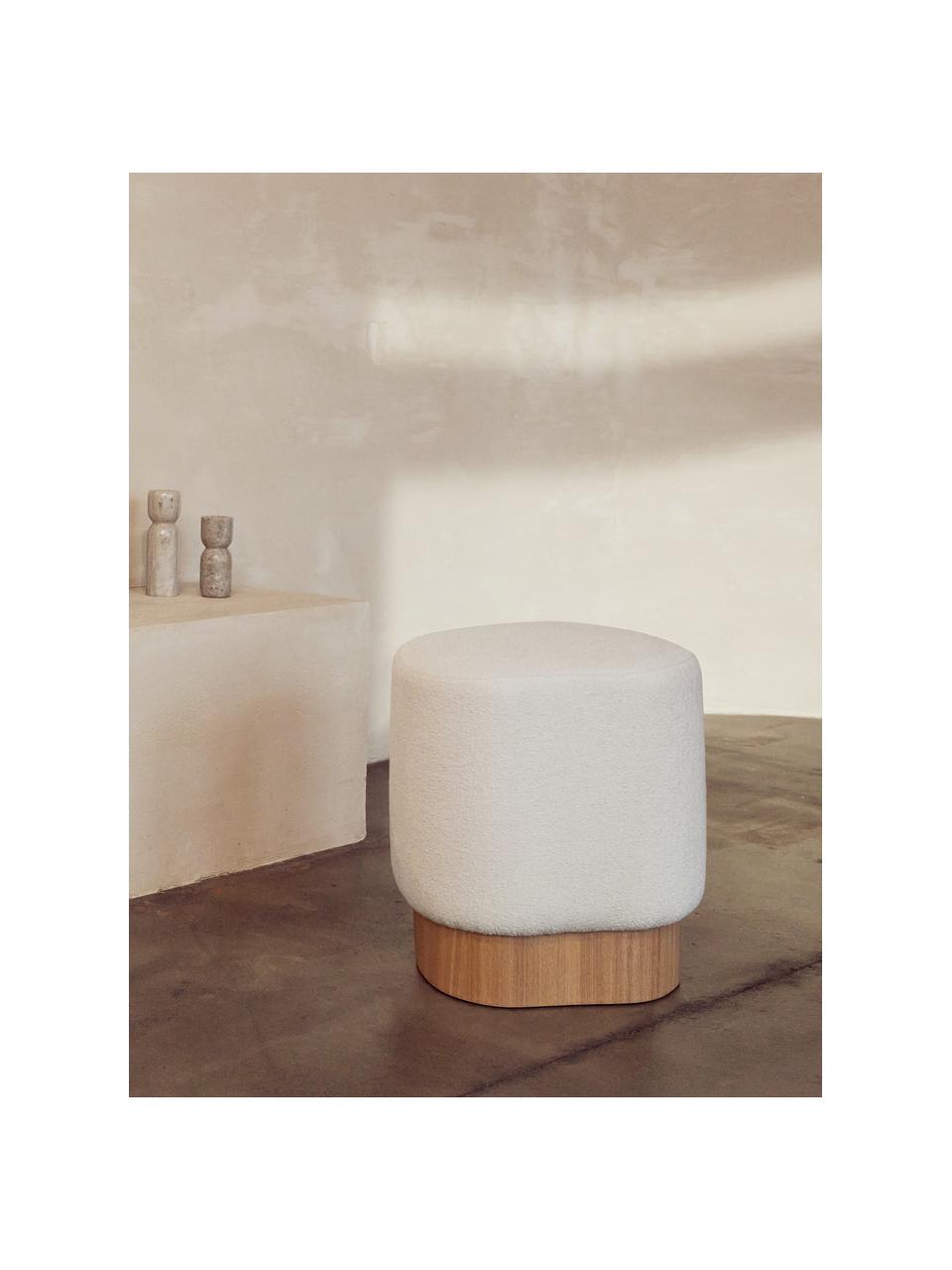 Tabouret tissu bouclé Yves, Tissu bouclé blanc crème, larg. 43 x haut. 47 cm