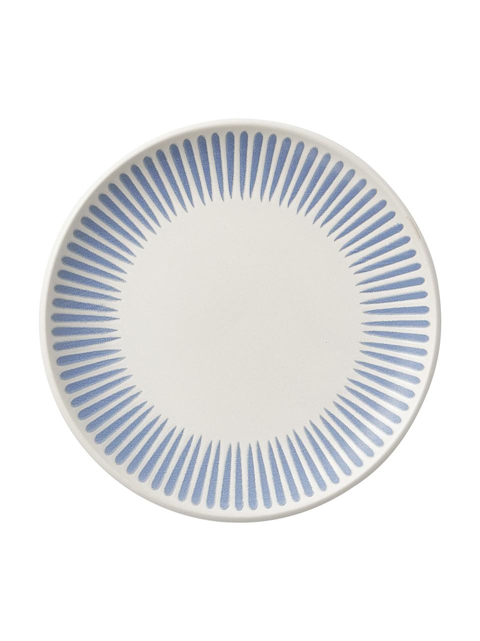 Ontbijtborden Zabelle met streepversiering, 4 stuks, Keramiek, Crèmewit, blauw, Ø 23 x H 3 cm
