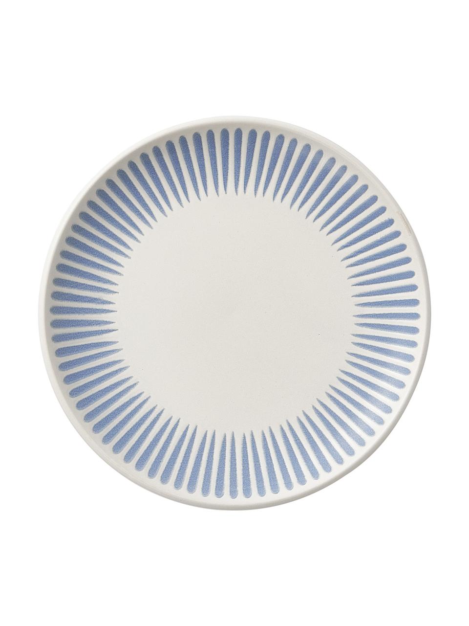 Piatto colazione a righe Zabelle 4 pz, Gres, Bianco crema, blu, Ø 23 x Alt. 3 cm