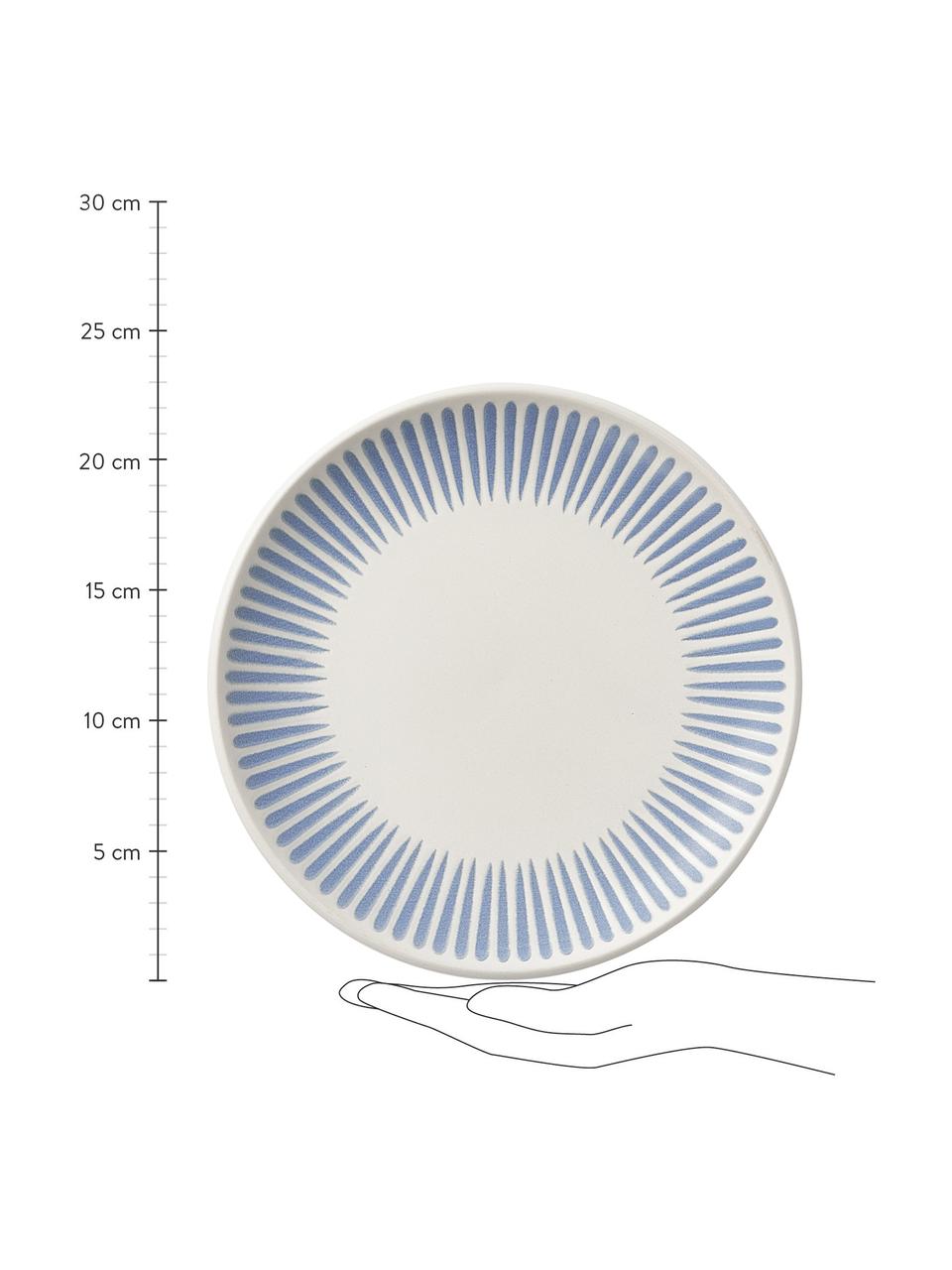 Ontbijtborden Zabelle met streepversiering, 4 stuks, Keramiek, Crèmewit, blauw, Ø 23 x H 3 cm
