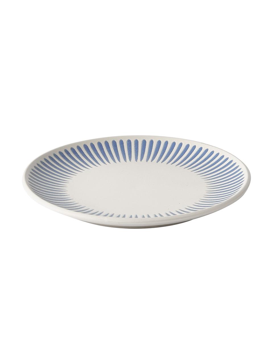 Ontbijtborden Zabelle met streepversiering, 4 stuks, Keramiek, Crèmewit, blauw, Ø 23 x H 3 cm