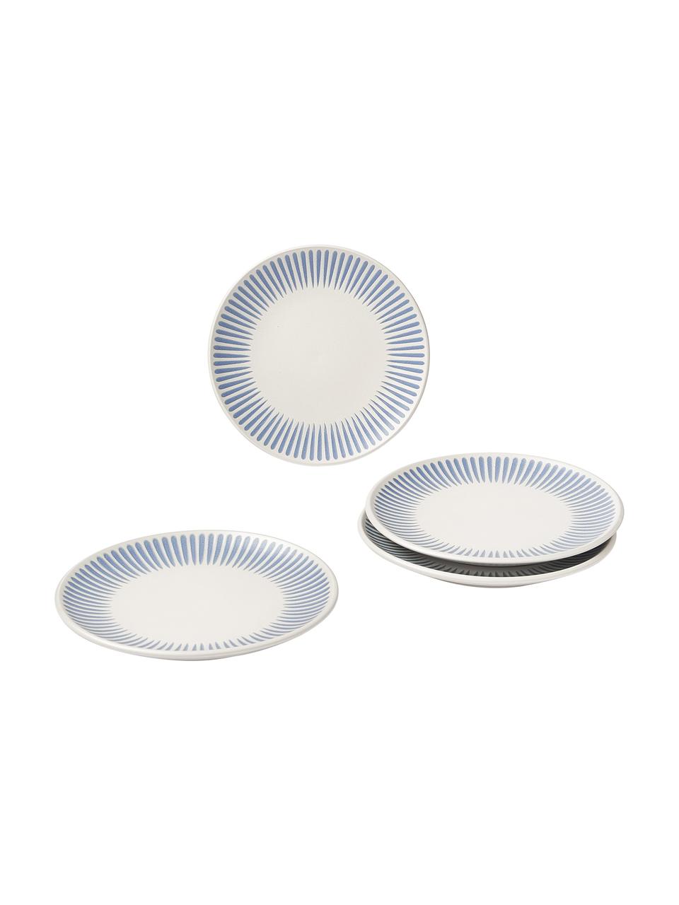 Piatto colazione a righe Zabelle 4 pz, Gres, Bianco crema, blu, Ø 23 x Alt. 3 cm