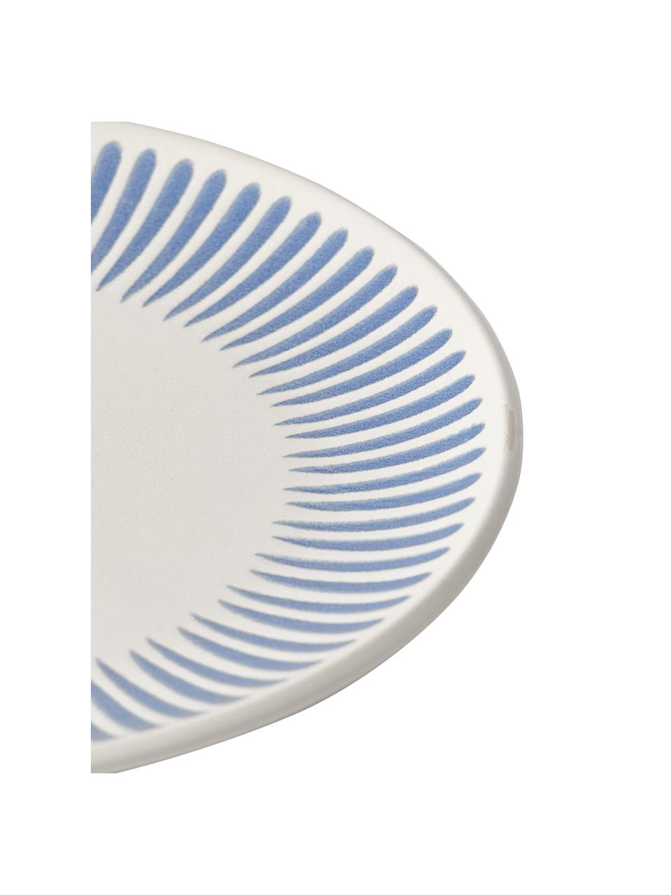 Piatto colazione a righe Zabelle 4 pz, Gres, Bianco crema, blu, Ø 23 x Alt. 3 cm
