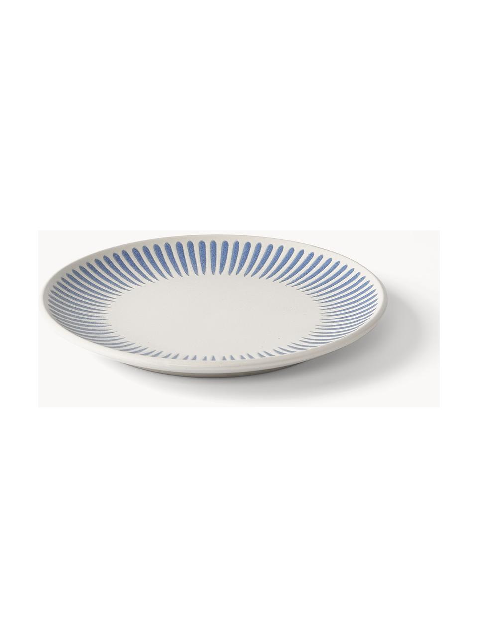 Snídaňové talíře s proužky Zabelle, 4 ks, Kamenina, Tlumeně bílá, modrá, Ø 23 cm, V 3 cm