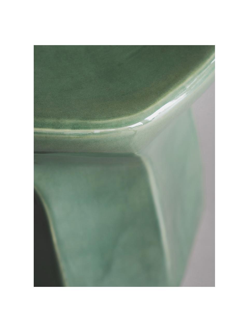 Handgefertigter Sitzhocker Modern, Steingut, Salbeigrün, Ø 36 x H 43 cm