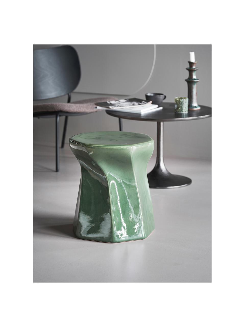 Ręcznie wykonany stołek Modern, Kamionka, Szałwiowy zielony, Ø 36 x 43 cm