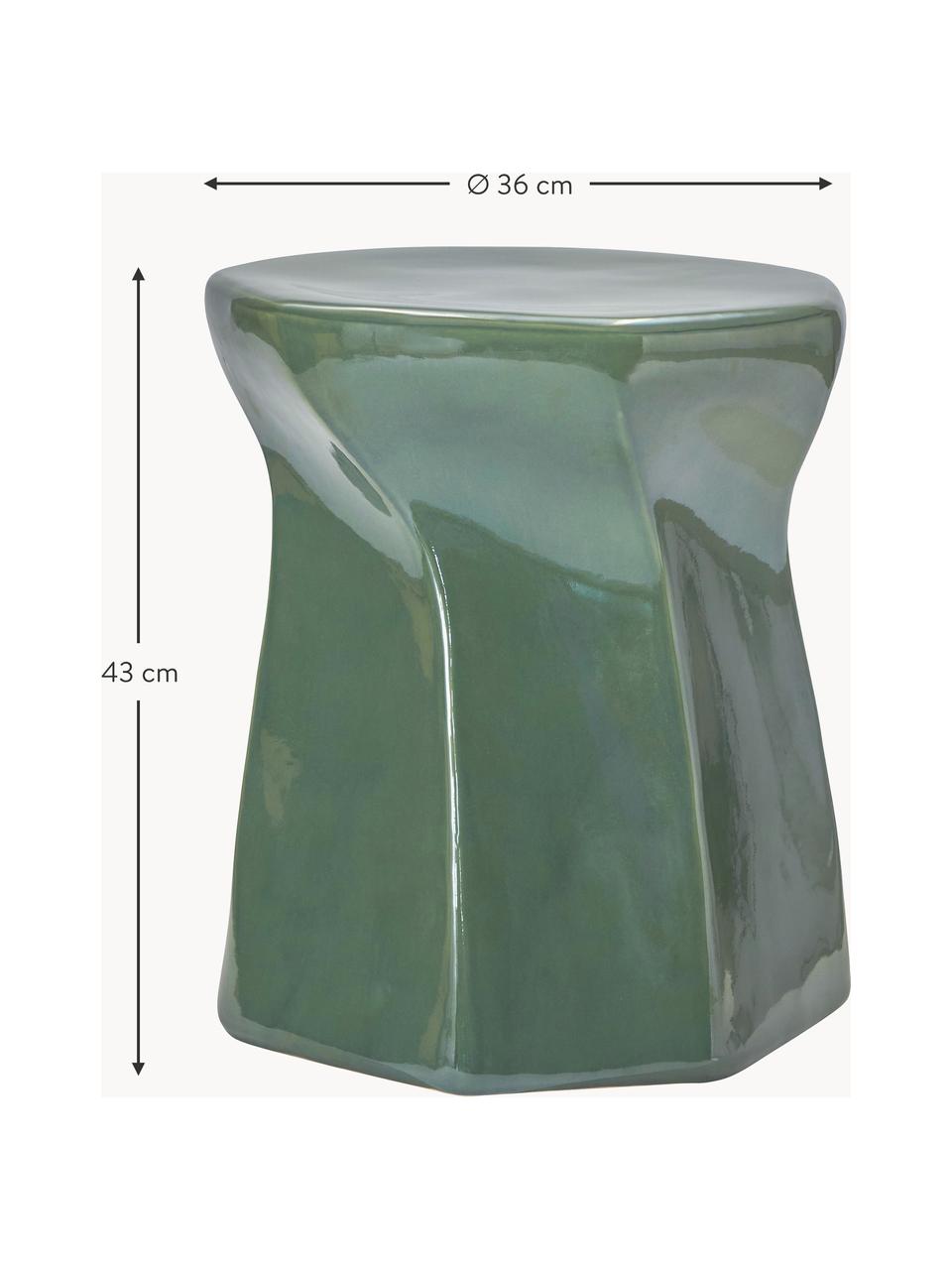 Handgefertigter Sitzhocker Modern, Steingut, Salbeigrün, Ø 36 x H 43 cm