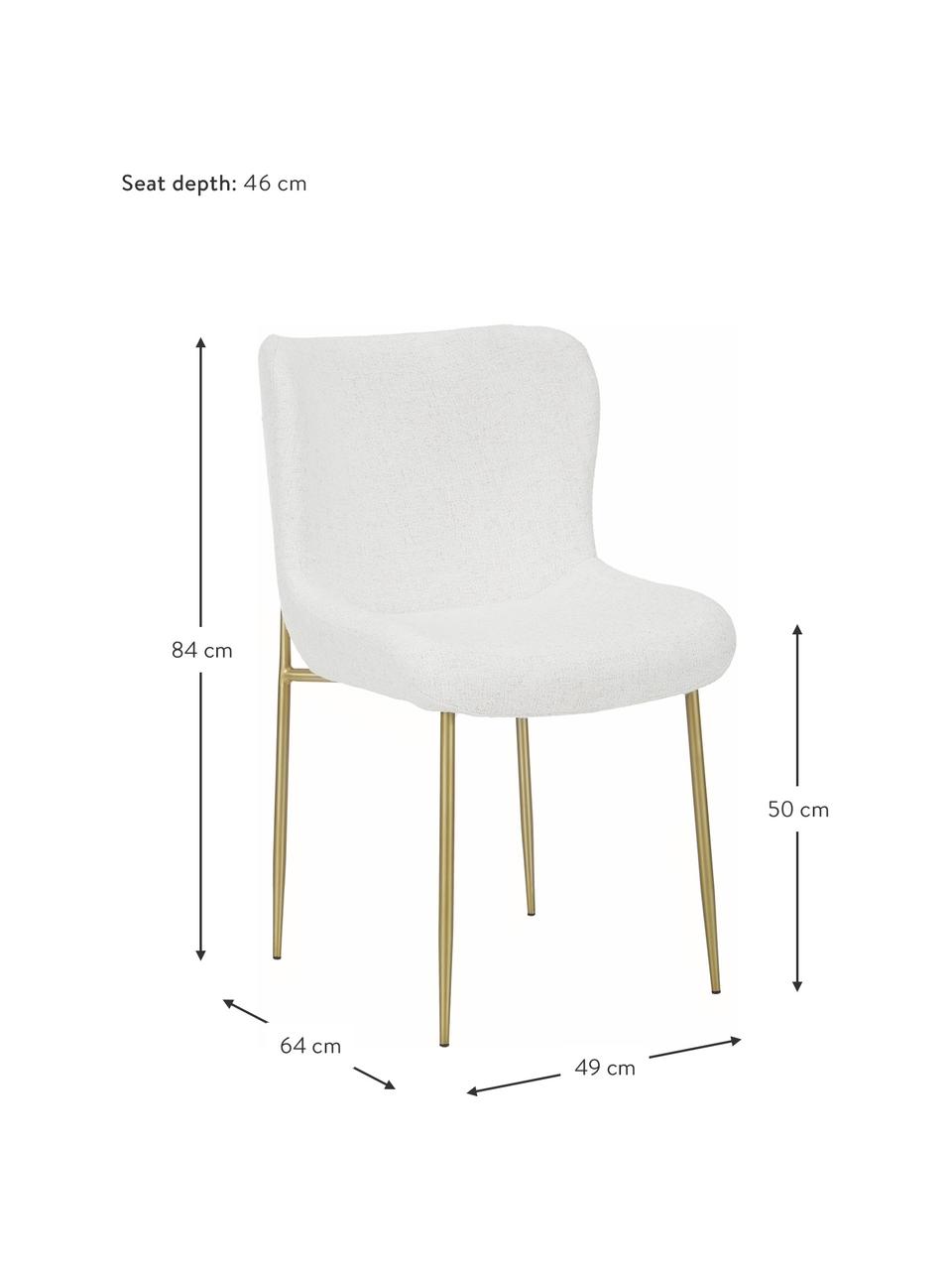 Bouclé-gestoffeerde stoel Tess in crèmewit, Bekleding: 70% polyester, 20% viscos, Poten: gepoedercoat metaal, Bouclé crèmewit, goudkleurig, B 49 x D 64 cm