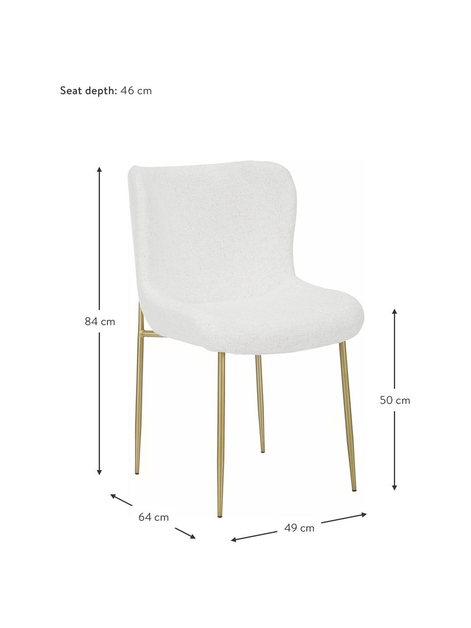 Chaise tissu en bouclé rembourrée Tess, Tissu bouclé blanc crème, couleur dorée, larg. 49 x prof. 64 cm