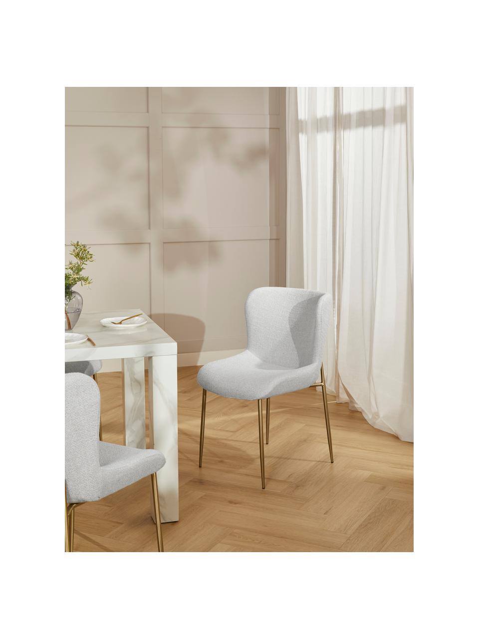 Bouclé-gestoffeerde stoel Tess in crèmewit, Bekleding: fluweel (polyester) Met 3, Poten: metaal, gepoedercoat, Bouclé crèmewit, goudkleurig, B 49 x D 64 cm