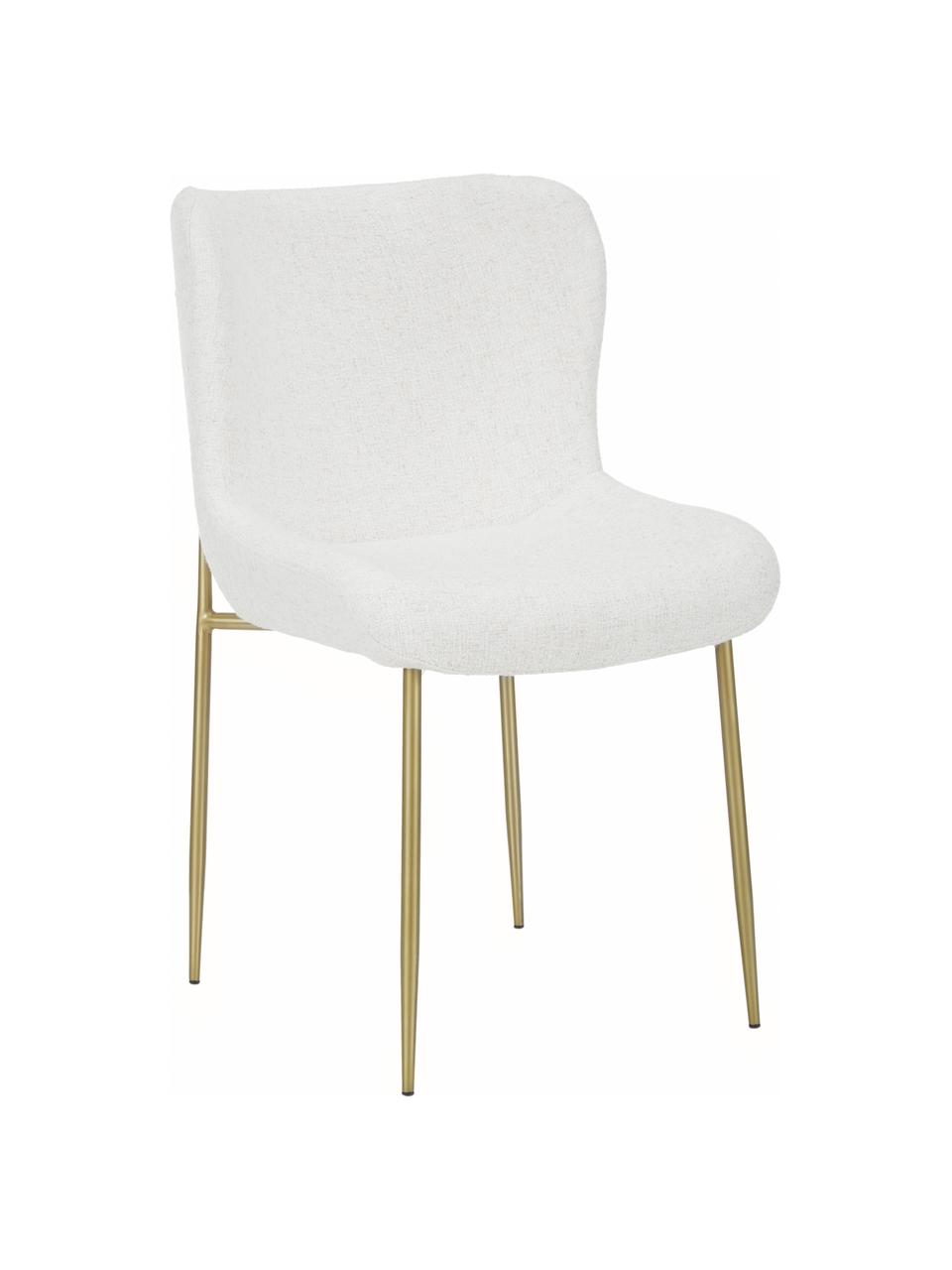Sedia imbottita in bouclé Tess, Rivestimento: 70% poliestere, 20% visco, Gambe: metallo verniciato a polv, Bouclé bianco crema, dorato, Larg. 49 x Prof. 64 cm