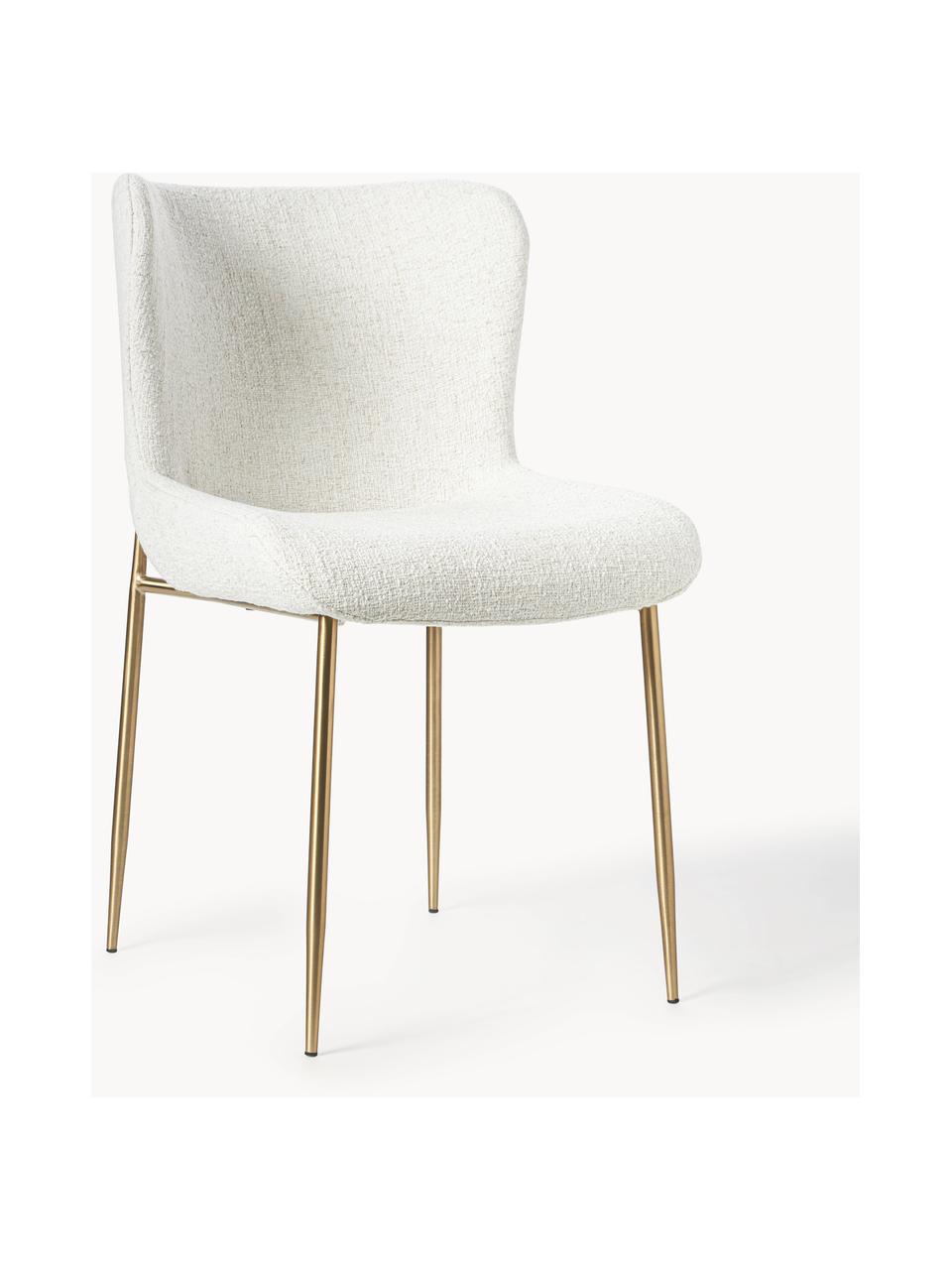 Bouclé stoel Tess, Bekleding: fluweel (polyester) Met 3, Poten: metaal, gepoedercoat, Bouclé crèmewit, goudkleurig, B 49 x D 64 cm
