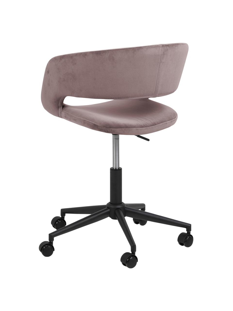 Silla de oficina de terciopelo Grace, altura regulable, Tapizado: terciopelo de poliéster R, Estructura: metal con pintura en polv, Terciopelo rosa palo, An 56 x F 54 cm
