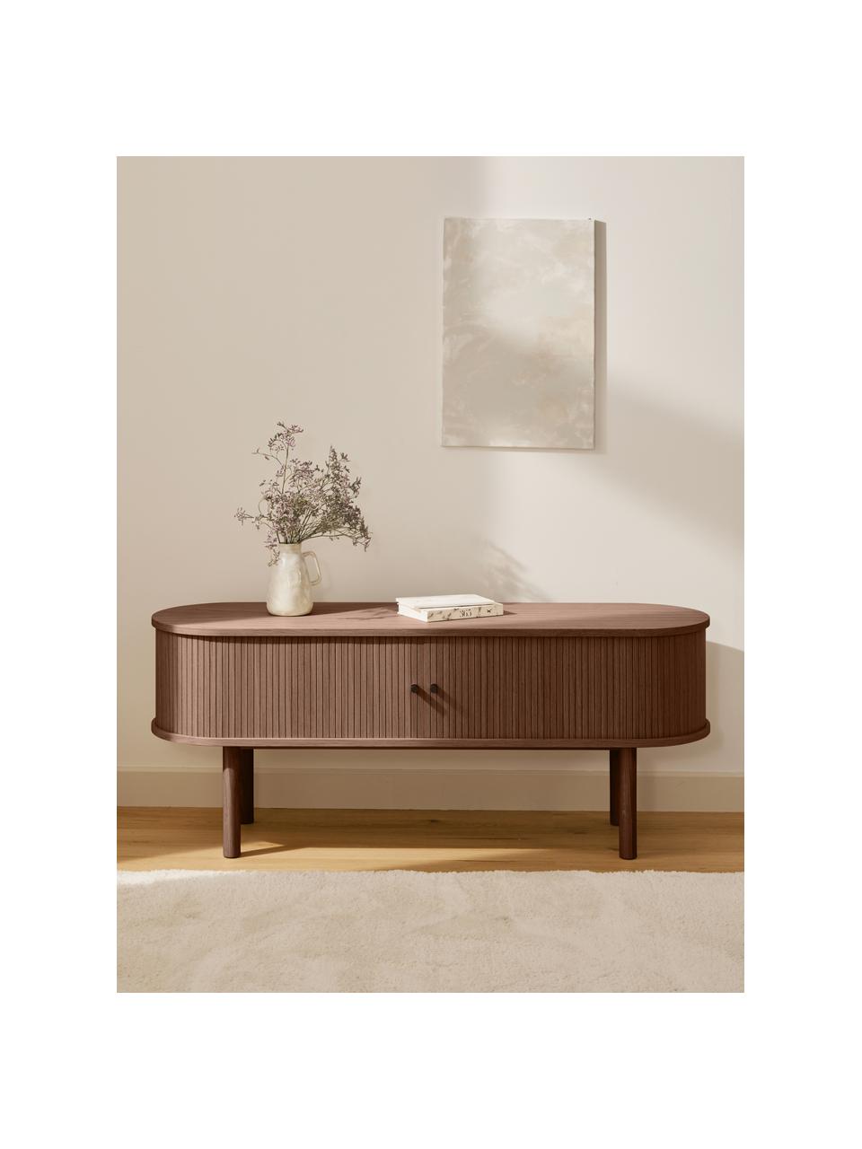 Skříňka s žebrováním Front, Vzhled ořechového dřeva, Š 138 cm, V 55 cm
