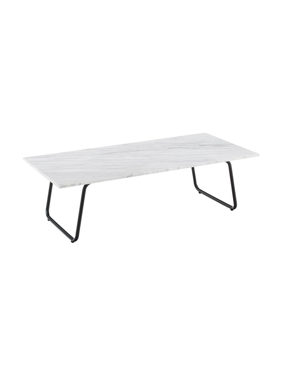 Marmor-Couchtisch Mary, Tischplatte: Carrara-Marmor, Gestell: Metall, pulverbeschichtet, Tischplatte: Weiss-grauer Marmor, leicht glänzendGestell: Schwarz, matt, 120 x 35 cm