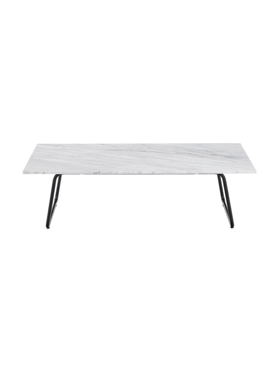 Marmor-Couchtisch Mary, Tischplatte: Carrara-Marmor, Gestell: Metall, pulverbeschichtet, Tischplatte: Weiss-grauer Marmor, leicht glänzendGestell: Schwarz, matt, 120 x 35 cm