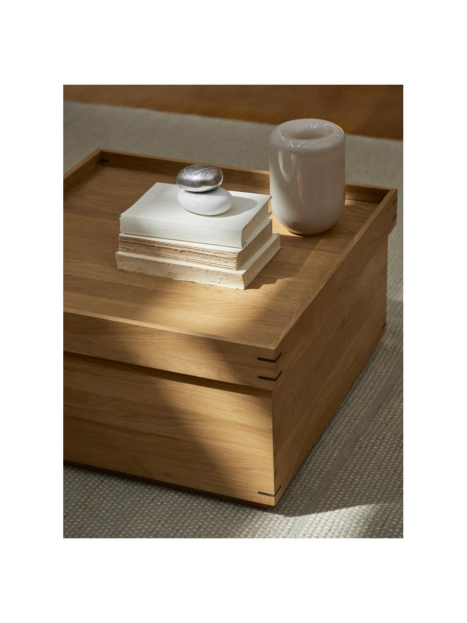 Mesa de centro artesanal de roble Japanese, con espacio de almacenamiento, Madera de roble aceitada, Madera de roble aceitada, An 68 x Al 36 cm