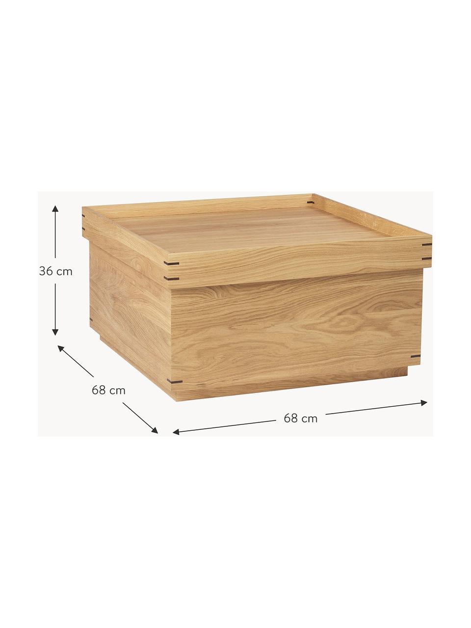 Mesa de centro artesanal de madera de roble con espacio de almacenamiento Japanese, Madera de roble embarnizada, Madera de roble, An 68 x F 68 cm