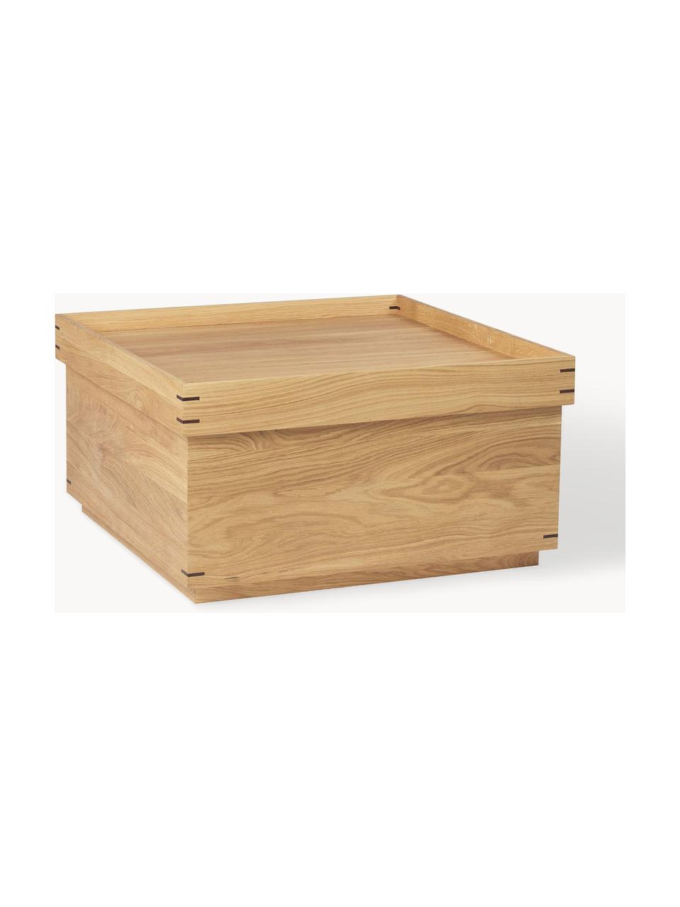 Mesa de centro artesanal de madera de roble con espacio de almacenamiento Japanese, Madera de roble embarnizada, Madera de roble, An 68 x F 68 cm