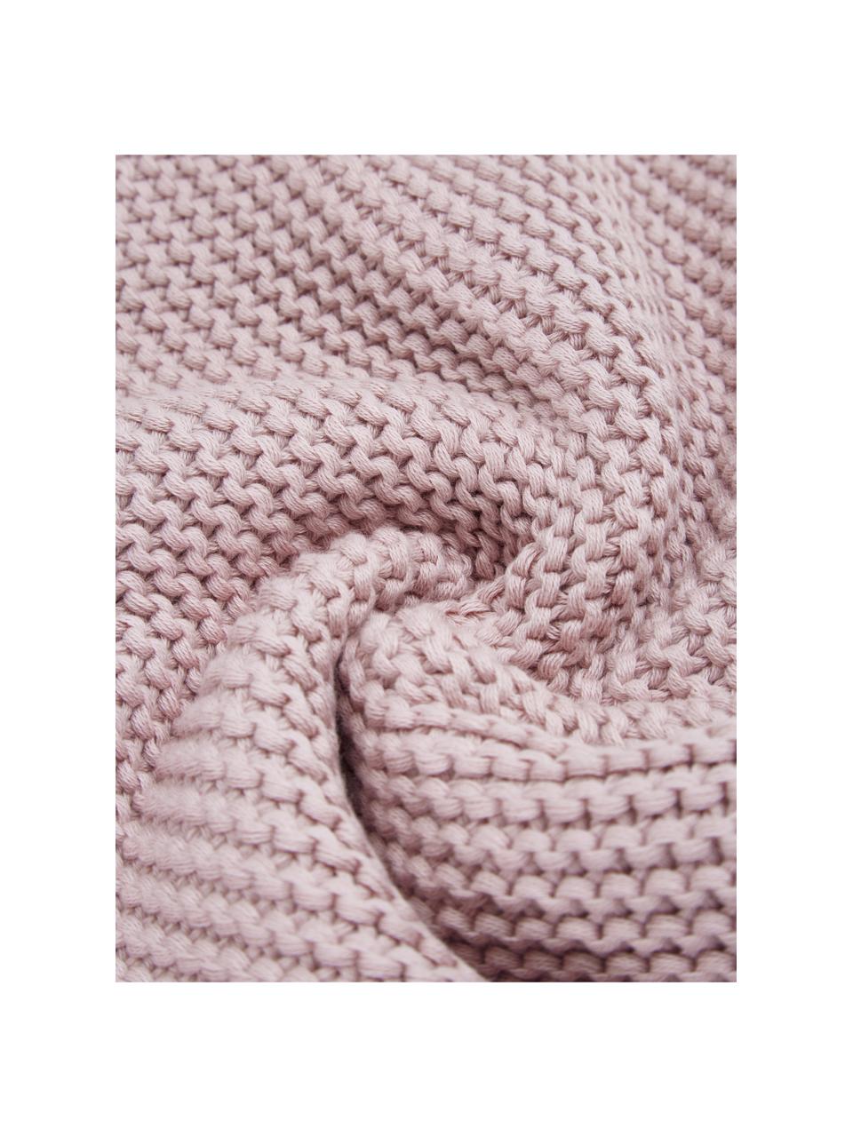 Coperta a maglia in cotone Adalyn, 100% cotone organico, certificato GOTS, Rosa cipria, Larg. 150 x Lung. 200 cm