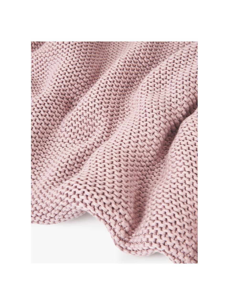 Coperta a maglia in cotone organico Adalyn, 100% cotone organico certificato GOTS, Rosa chiaro, Larg. 150 x Lung. 200 cm