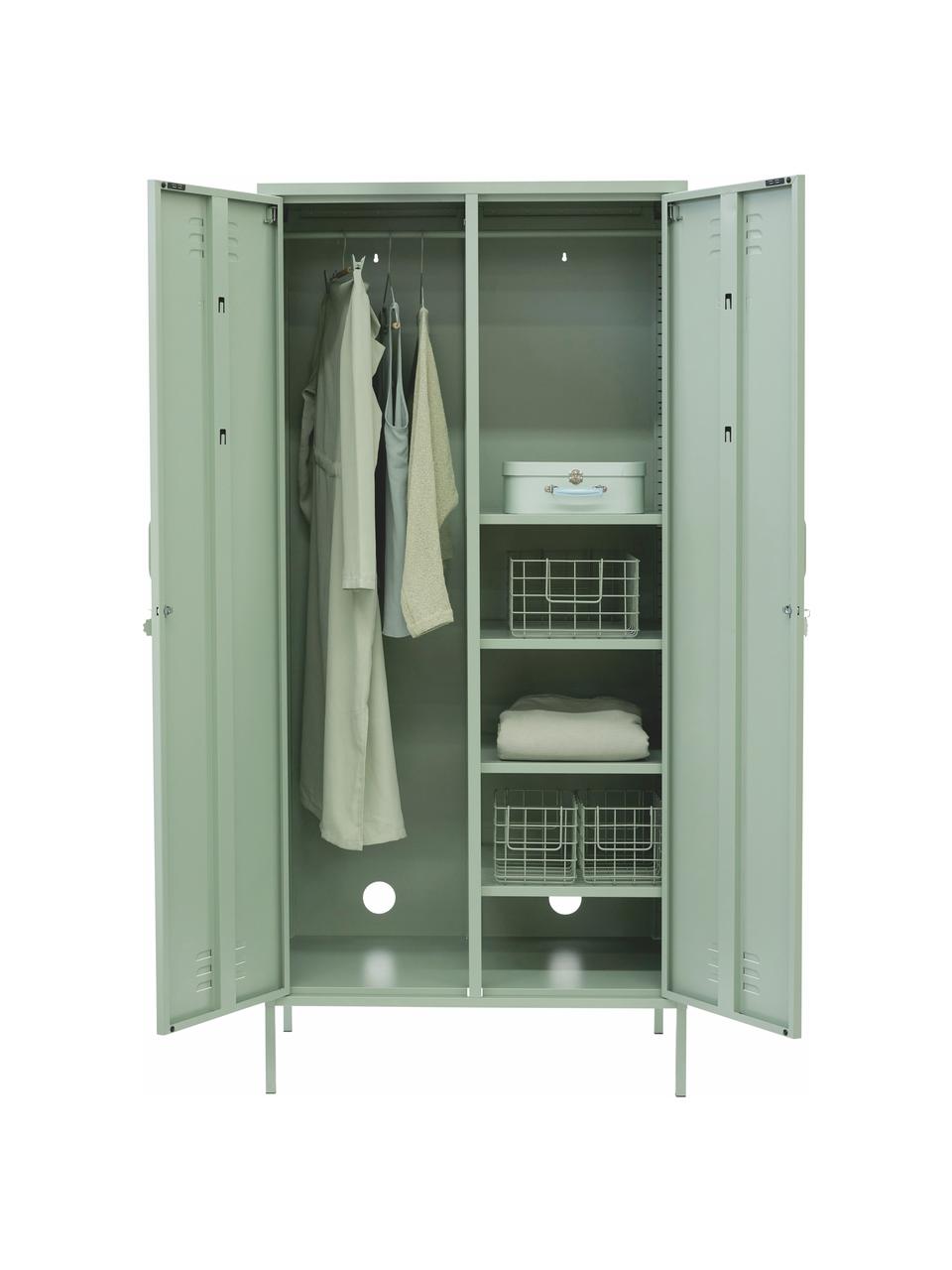 Armario pequeño Twinny, Acero con pintura en polvo, Verde salvia, An 85 x Al 183 cm