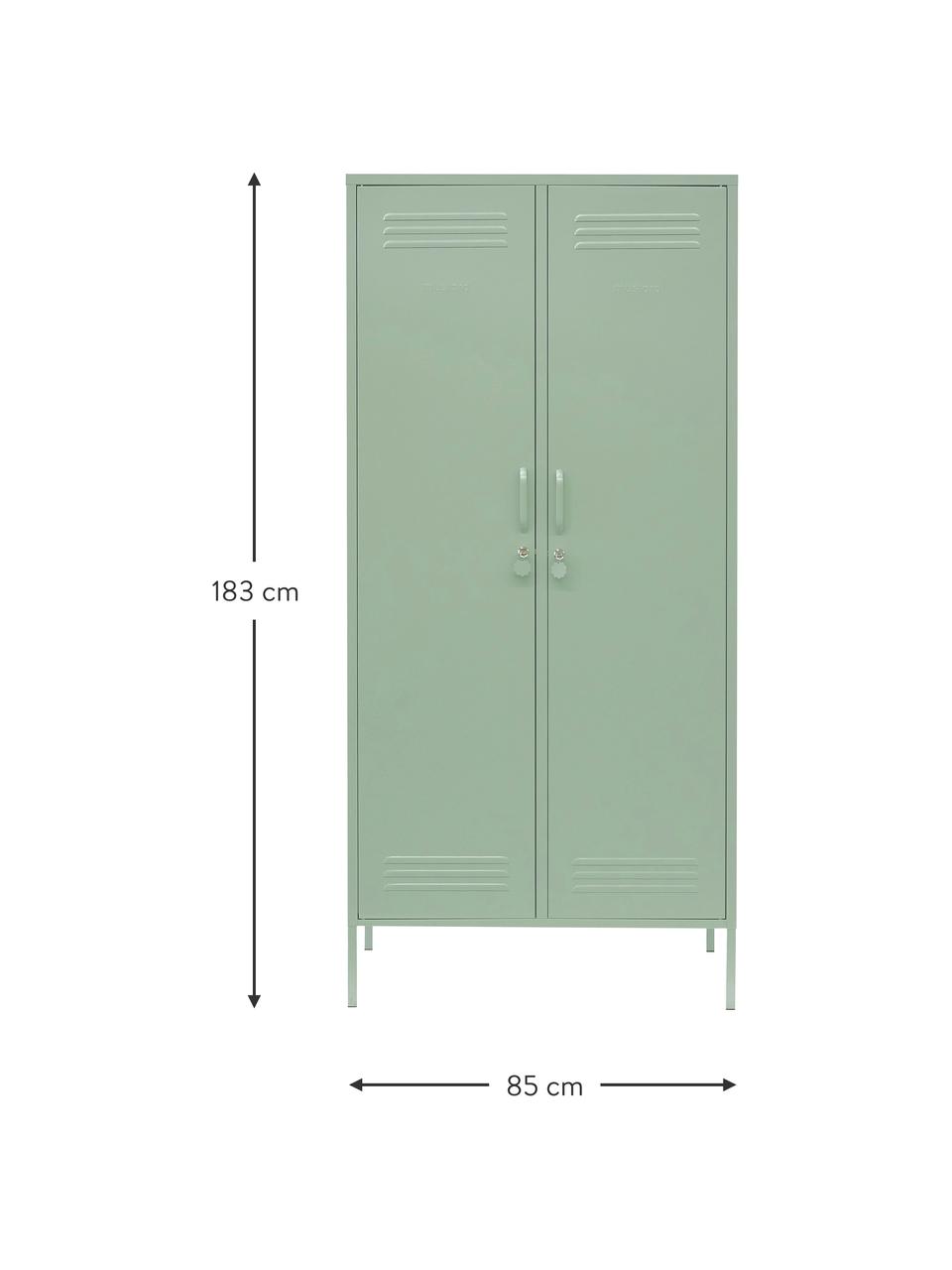 Kleiner Kleiderschrank Twinny, Stahl, pulverbeschichtet, Salbeigrün, B 85 x H 183 cm